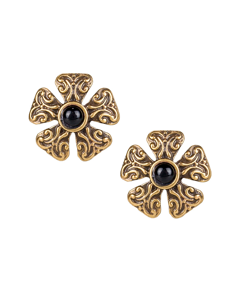 Flower Button Earrings - Black and White