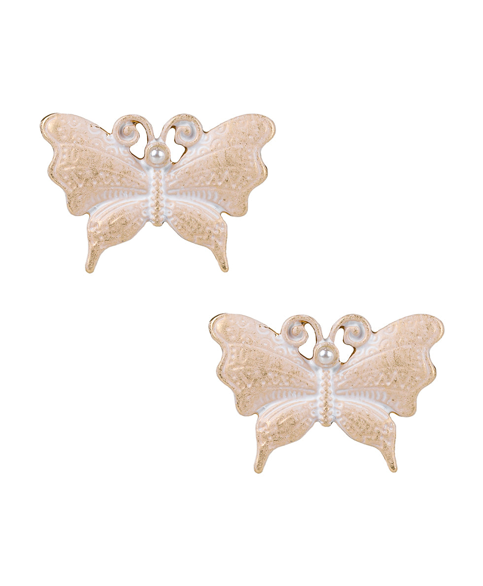 Butterfly Stud Earrings - White Hot - egyptian gold - by Patricia Nash - View 1 of 2