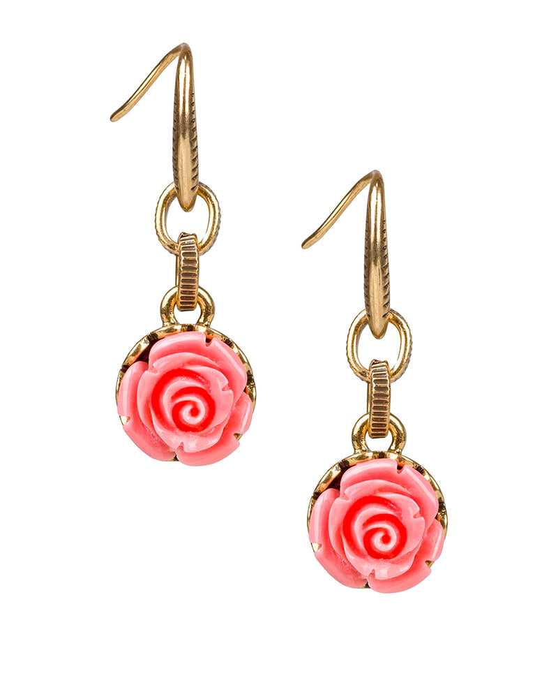 Carved Rose Drop Earrings - Filigree & Flowers