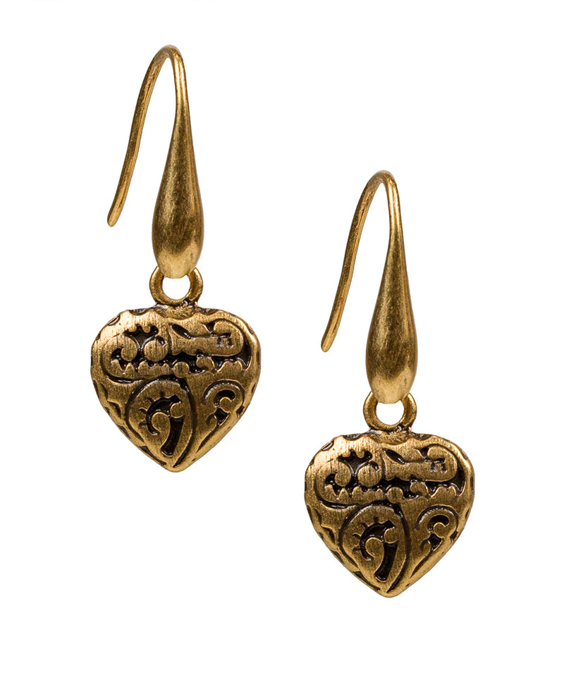 Small Tooled Heart Earrings - Gypsy Stone Bead