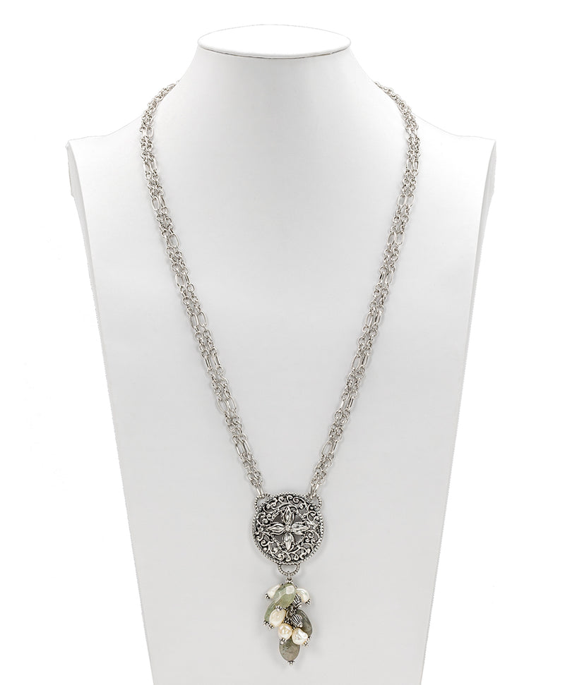 Stone Floret Medallion Necklace