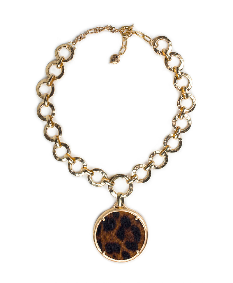 Leopard Print Cornicello and Gold Hand Necklace