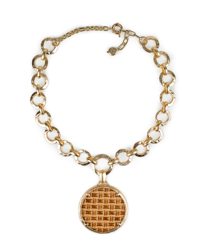 Jocelyn Necklace - Woven Leather - Leather Inset