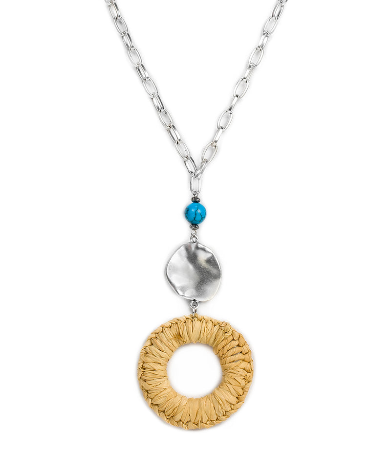 Raffia Turquoise Necklace - Rattan Collection