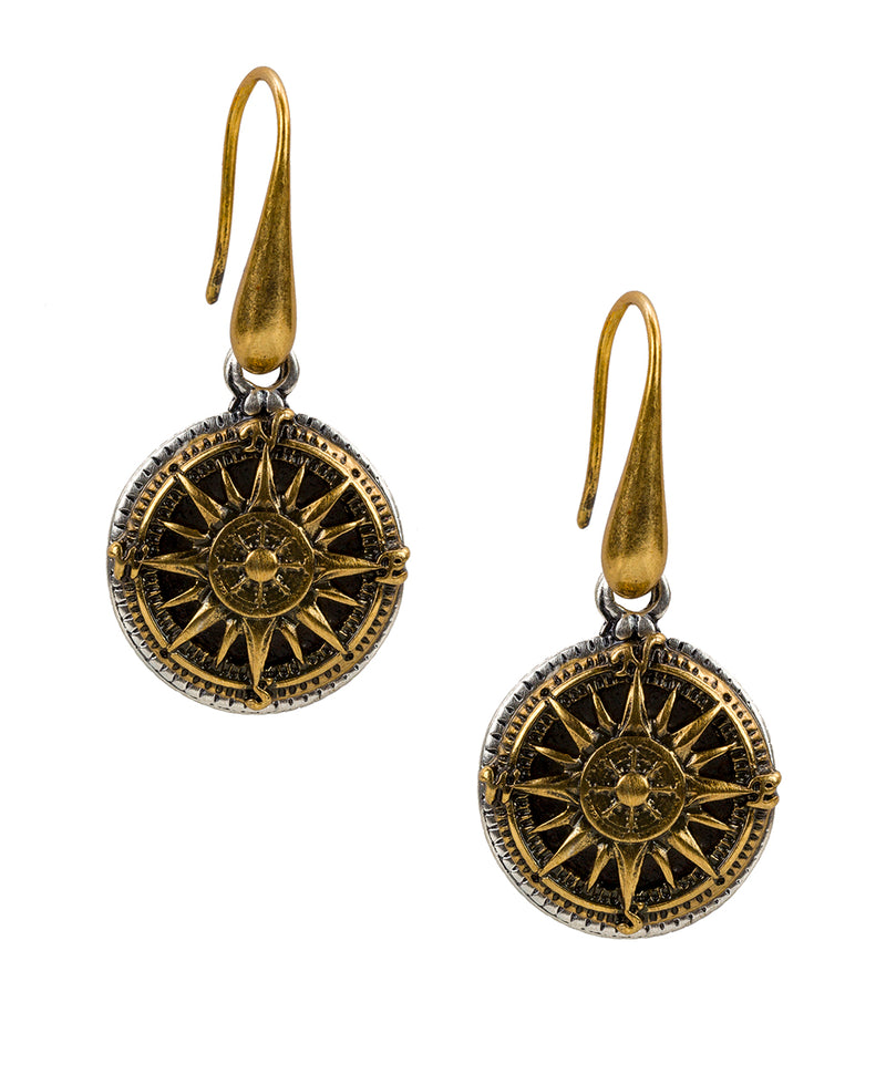 Compass Drop Earrings - Russian Gold