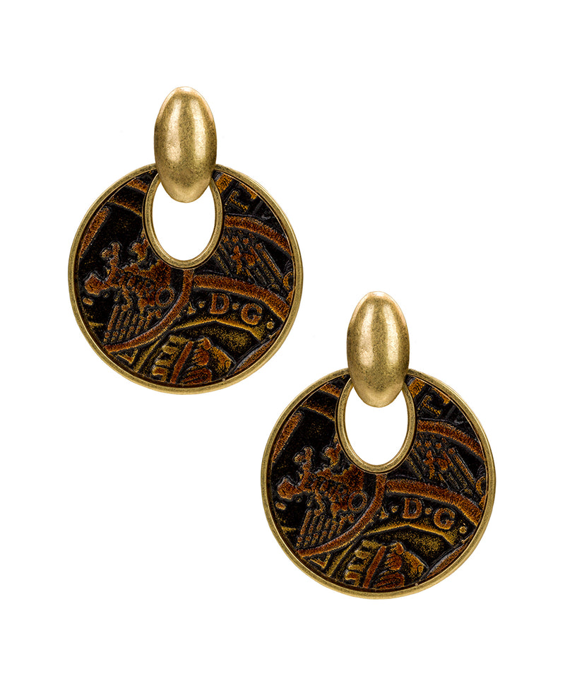 Simone Doorknocker Earrings - Coin Tooled Bronze
