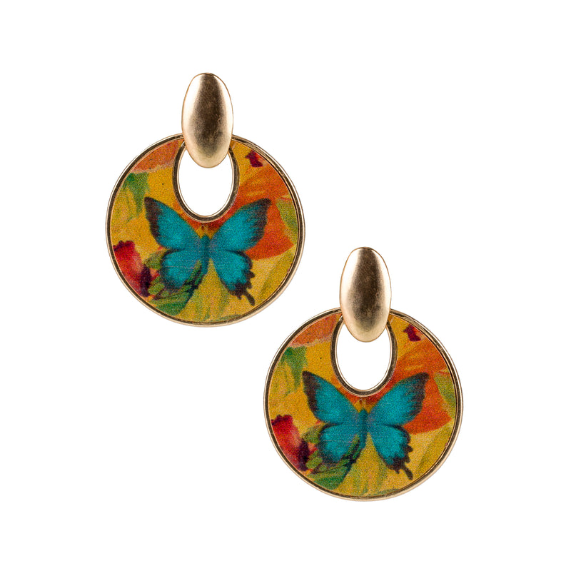 Simone Doorknocker Earrings - Watercolor Butterfly Leather Inset