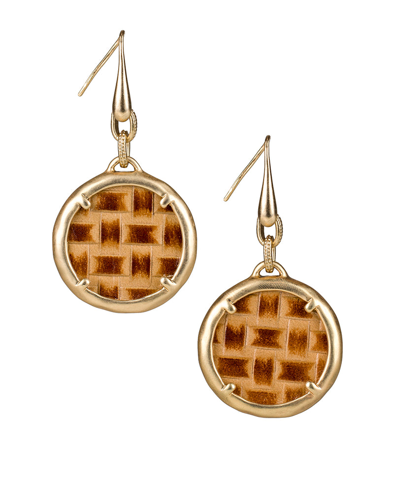 Elena Earrings - Woven Leather - Leather Inset