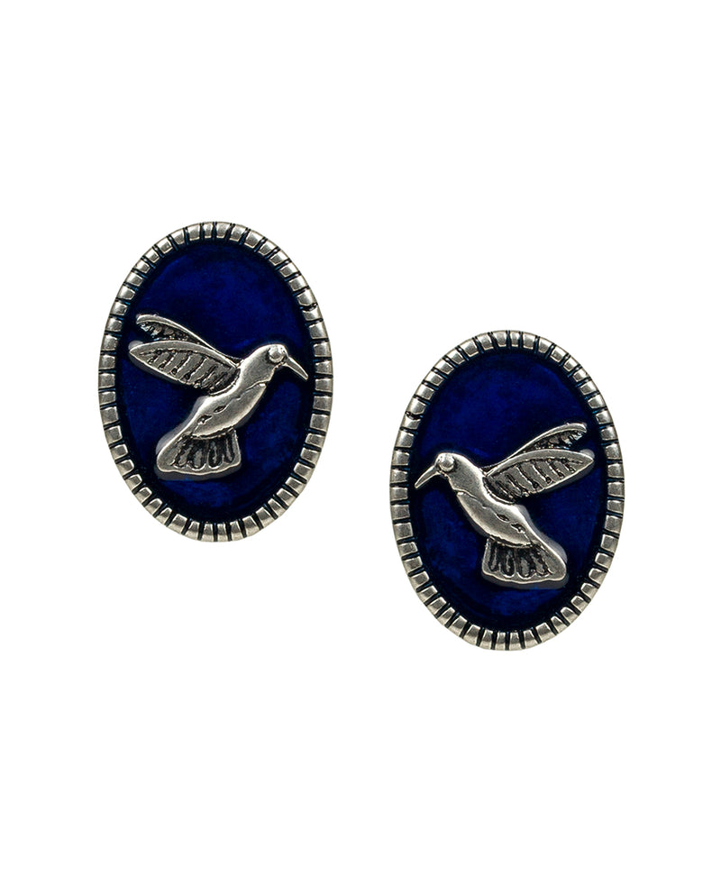 Enamel Hummingbird Circle Button Earrings - Charming Collection