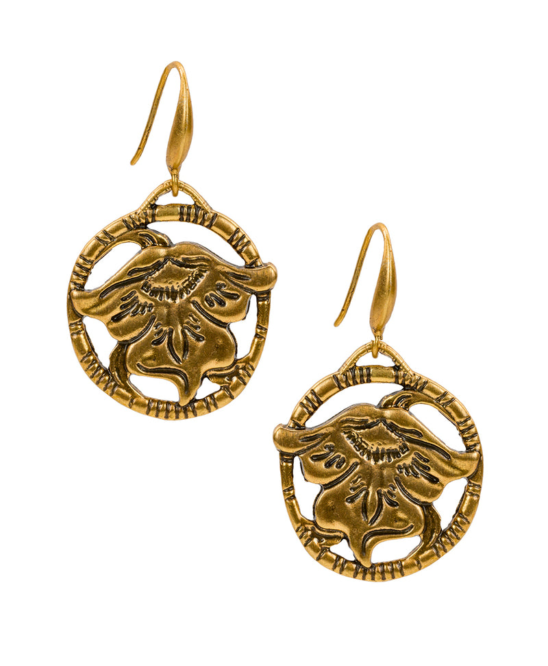 Medallion Earrings - Tooled Flower & Vine