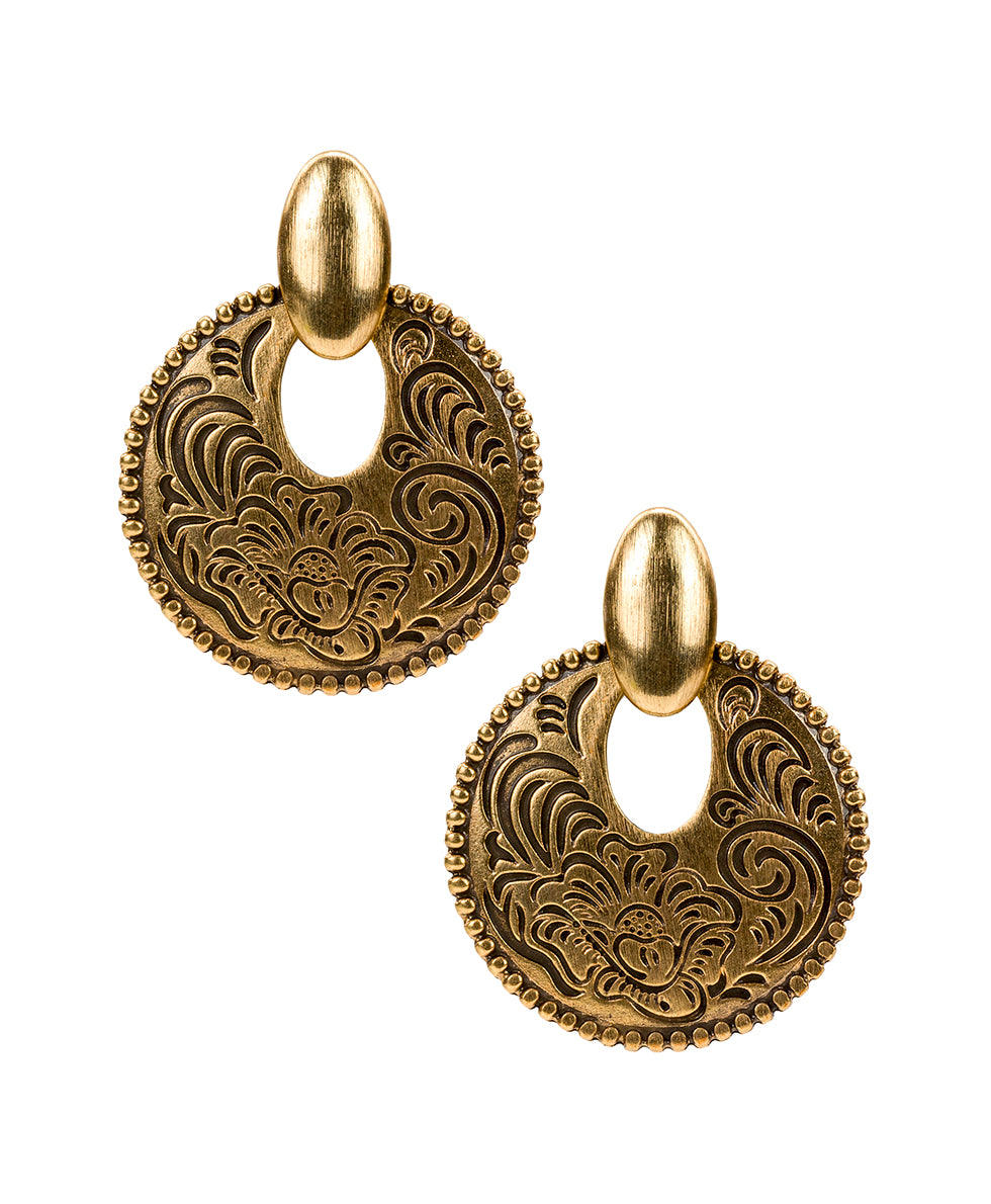 Doorknocker Earrings - Etched Tooled - silver ox - by Patricia Nash - View 1 of 5