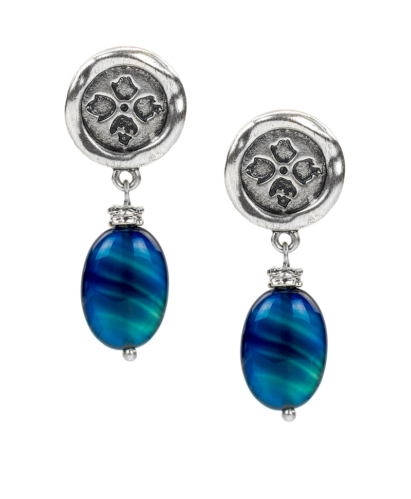 Wax Charm Blue Agate Earrings - Floret Charm