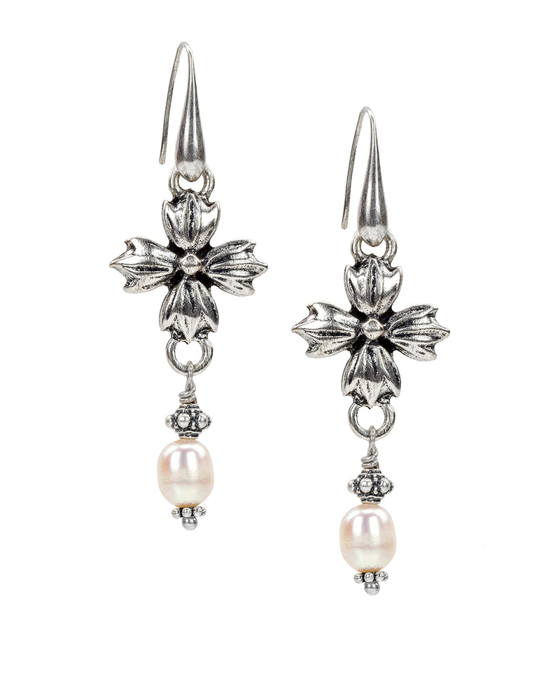 Sculpted Pearl Dangle Earrings - Floret Charm