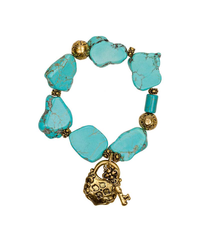Lock & Key Turquoise Stretch Bracelet
