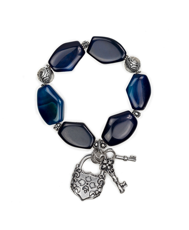 Lock & Key Blue Agate Stretch Bracelet