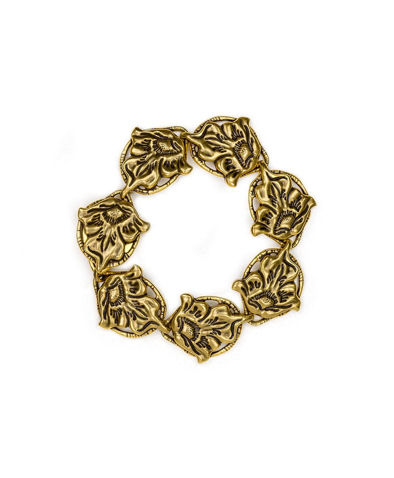 Tooled Flower Medallion Magnet Bracelet - Russian Gold