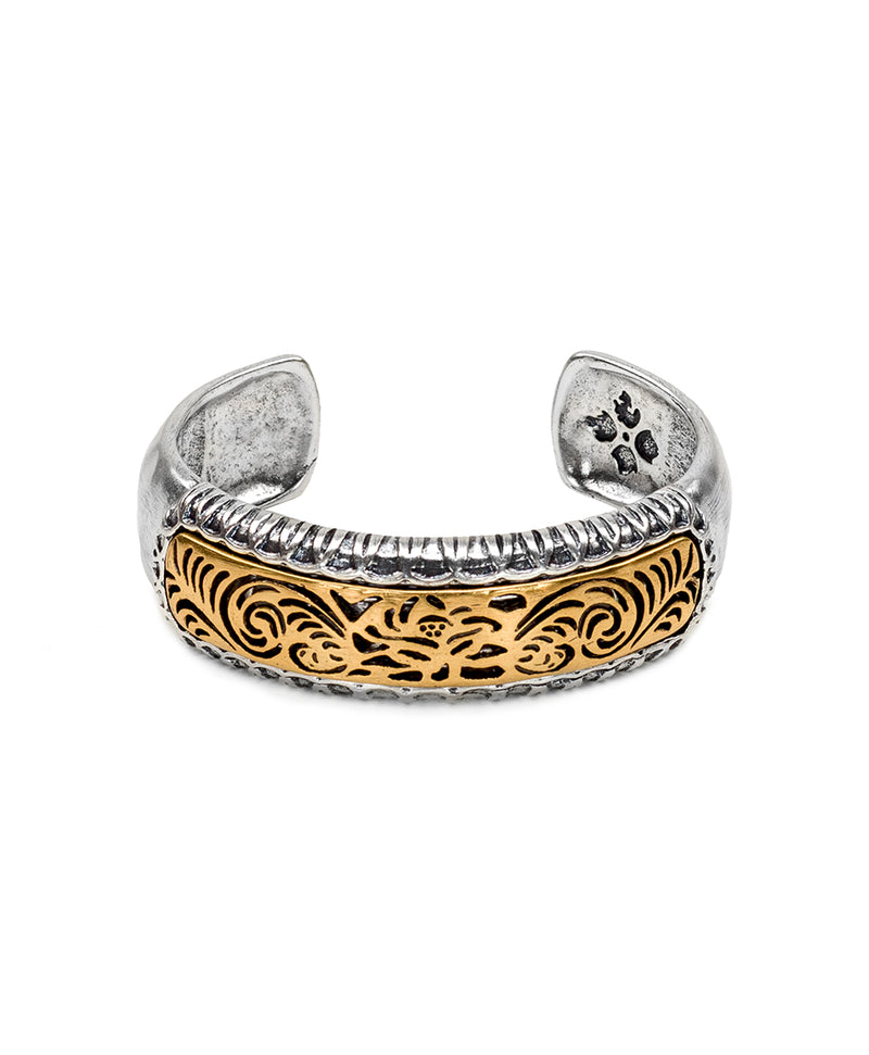 Cavo Tooled Metal Cuff - Silver Ox/Russian Gold