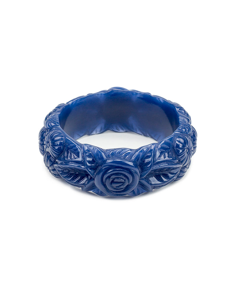Carved Floral Resin Bangle - Midnight Blue