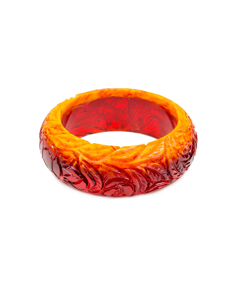 Carved Floral Resin Bangle - Red