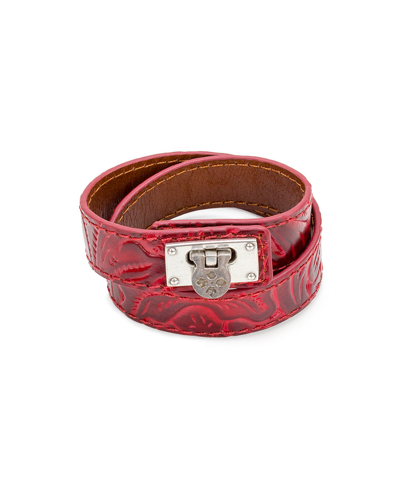 Rose Leather Cuff - Berry Red