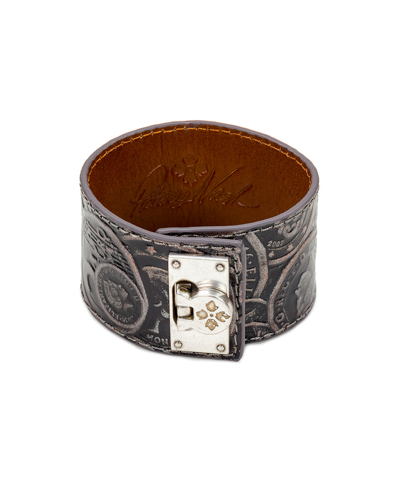Irena Leather Cuff - Coin Tooled Pewter