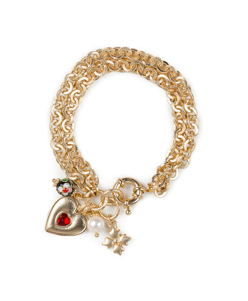 Heart Pearl Bead Bracelet M/L  - Cloisonne