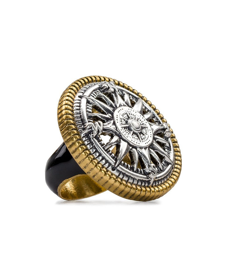 Compass Enamel Ring - Russian Gold