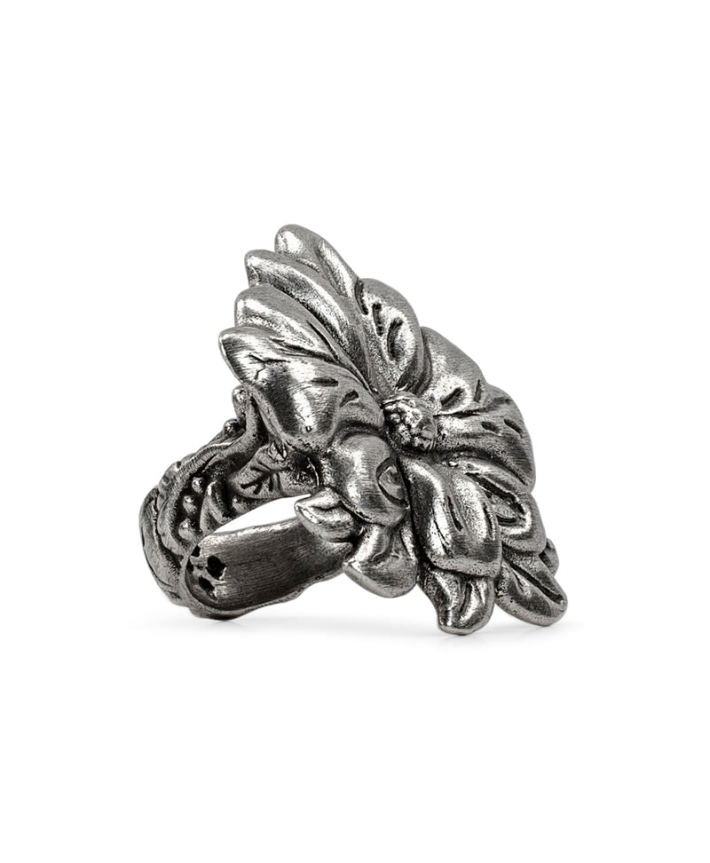 Tooled Flower Silver Ox Ring