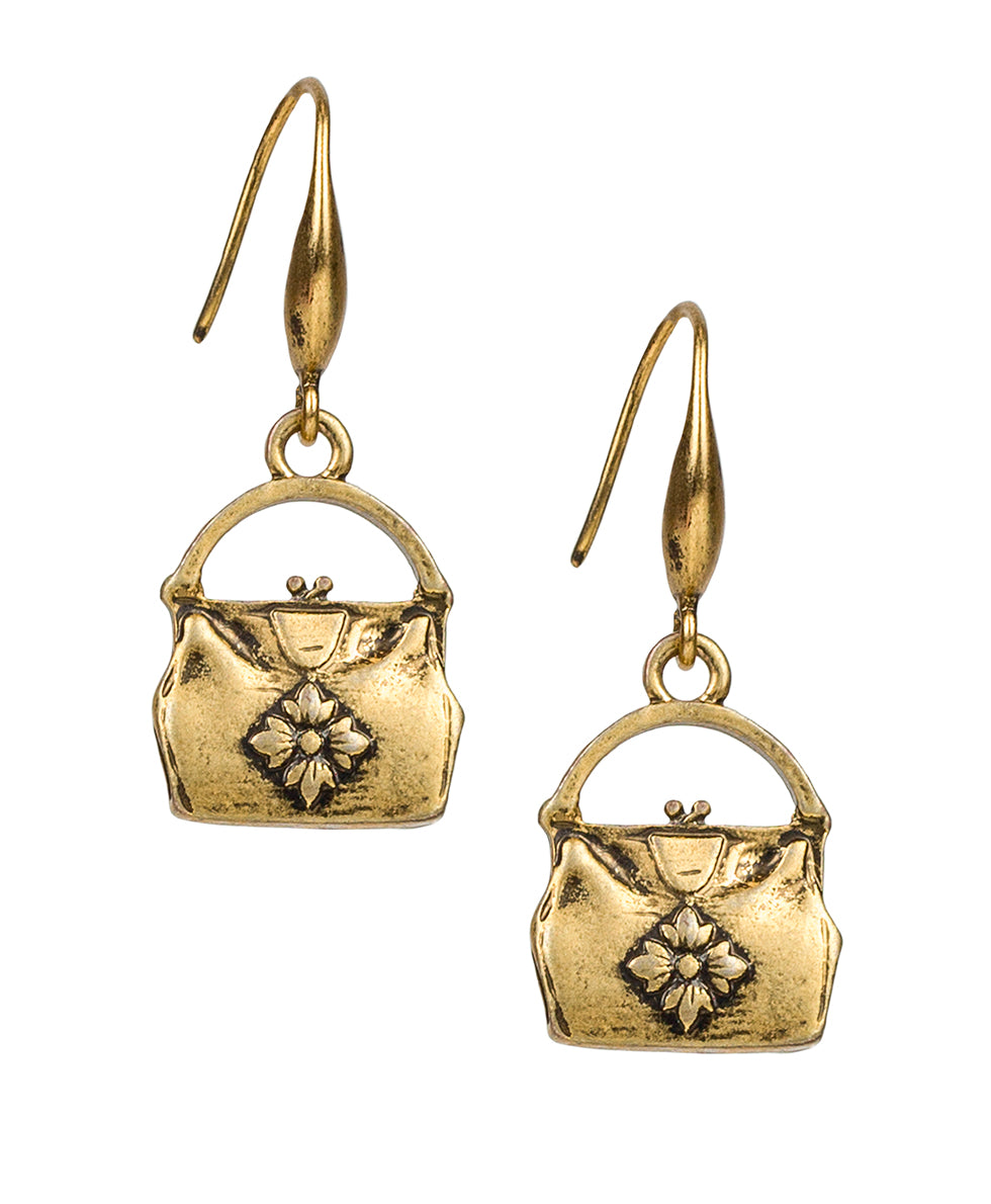 Handbag Earrings - Patricia's Memories Collection - antique gold - by Patricia Nash - View 1 of 5