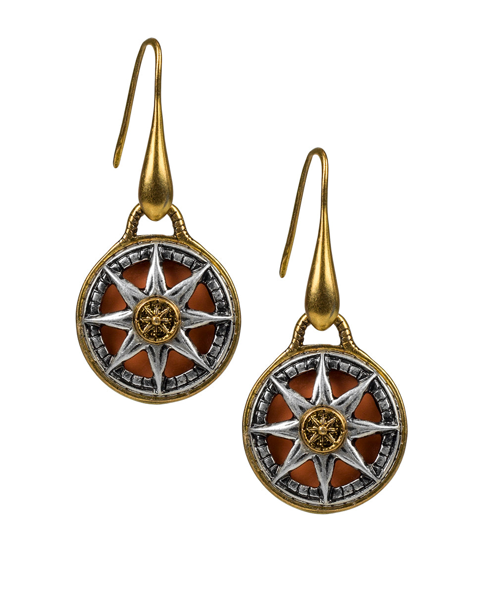 Compass Drop Earrings - Colored Compass - antique gold - by Patricia Nash - View 1 of 2