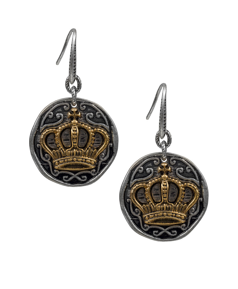 Crown Drop Earrings - Coin and Crest
