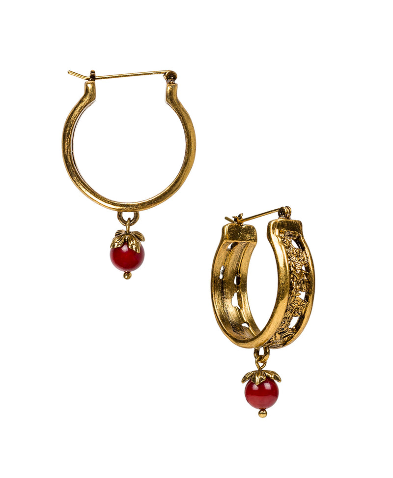 Hoops with Stone Drop - Red Coral