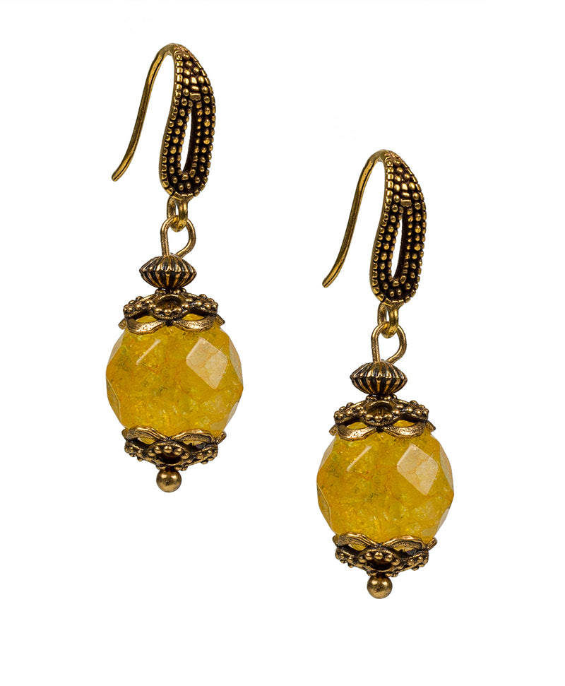 Yellow Agate Drop Earrings - Gypsy Stone Bead