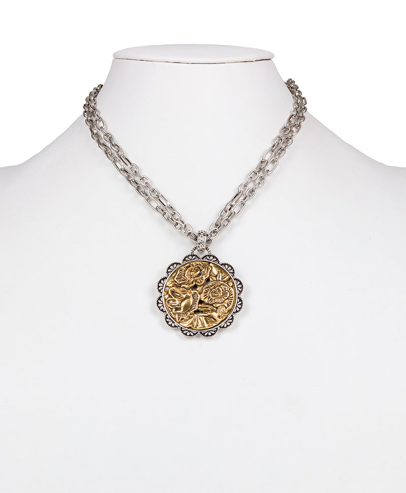 Antique Rose Medallion Necklace