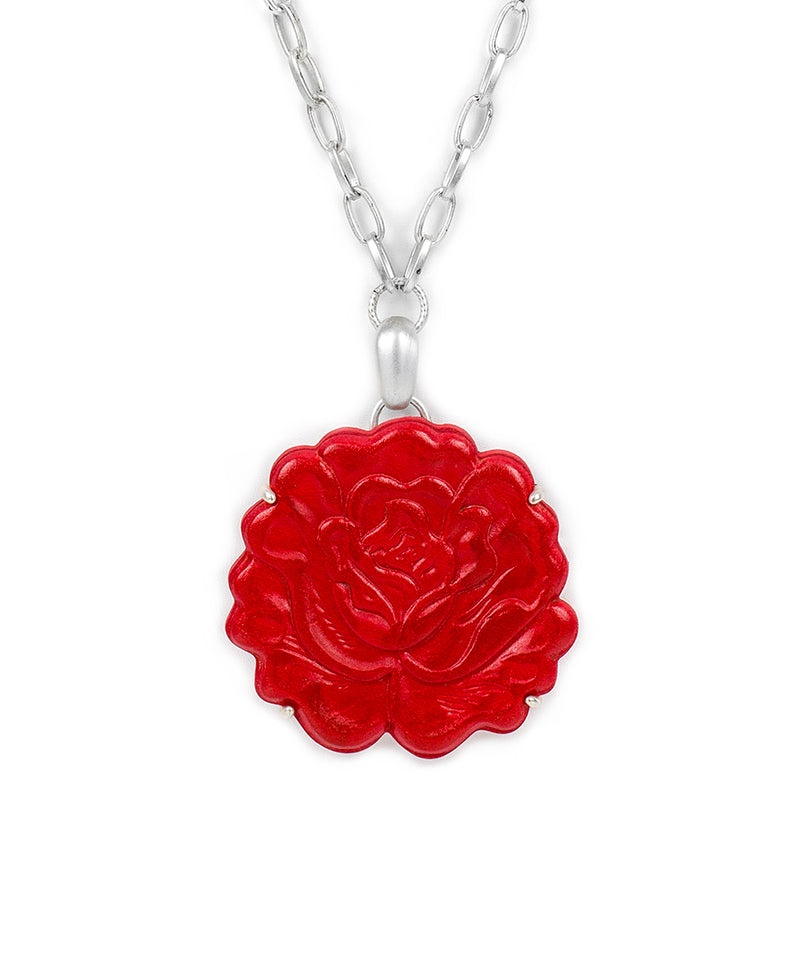 Pendant Necklace - Tooled Rose Leather