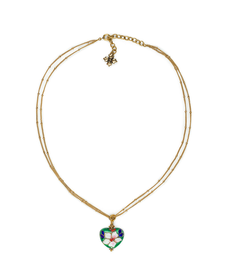 Small Heart Pendant Necklace - Cloisonne