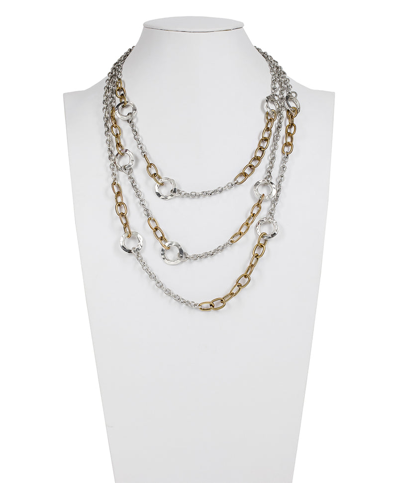 Triple Chain Necklace - Hammered Link