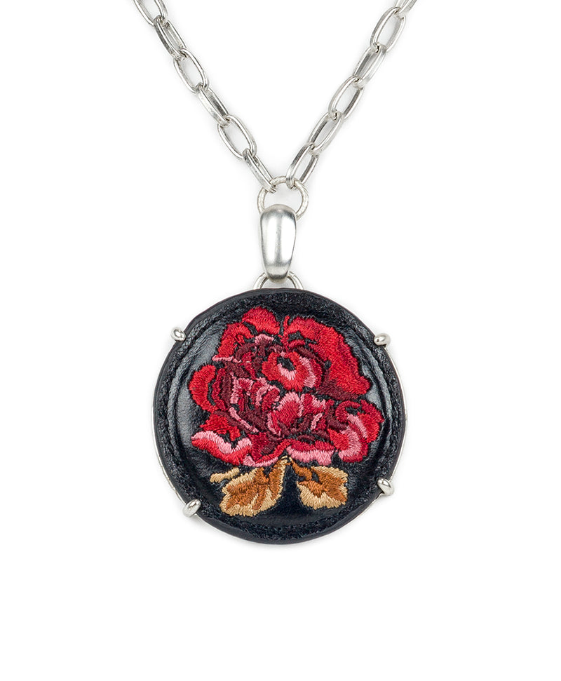 Cosima Embroidered Pendant Necklace - Vintage Floral Brocade