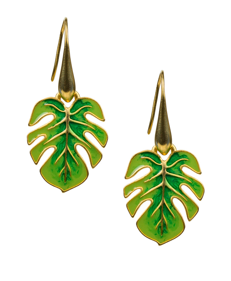 Enamel Leaf Drop Earrings - Rainforest Collection