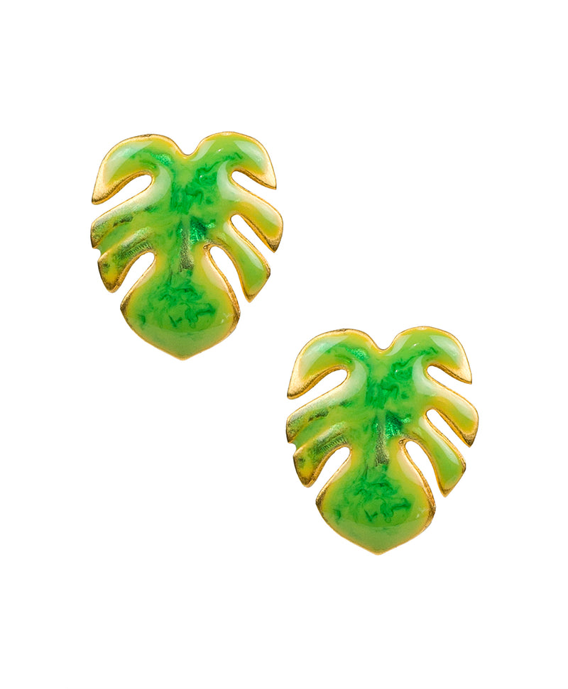 Enamel Small Leaf Stud Earrings - Rainforest Collection