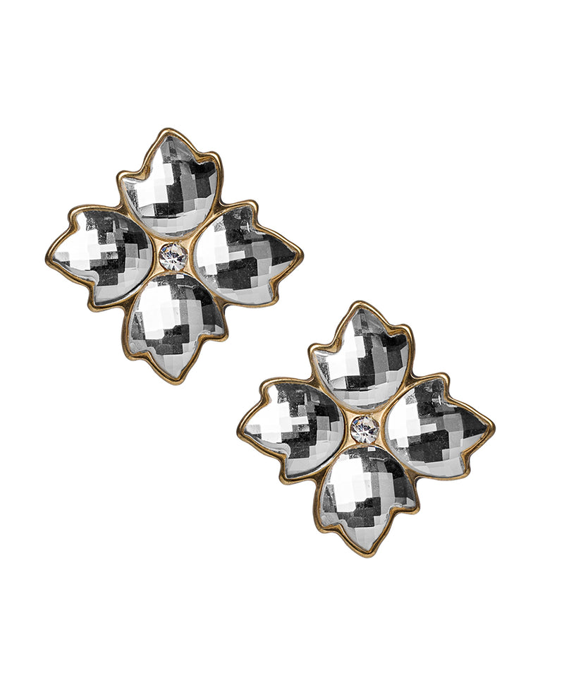 Small Button Earrings - Crystal Floret