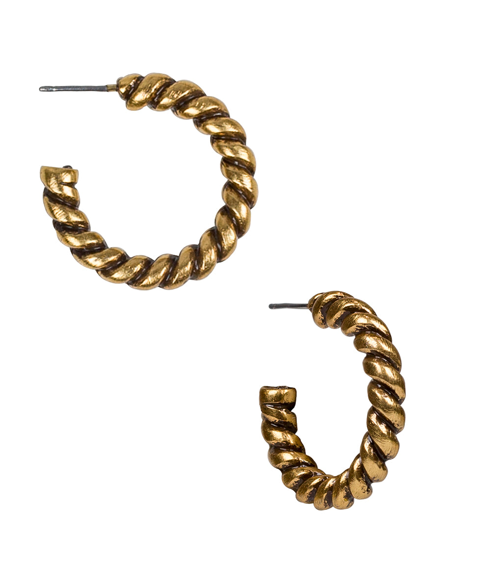 Rope Hoop Earrings - Basics Collection - antique gold - by Patricia Nash - View 1 of 2