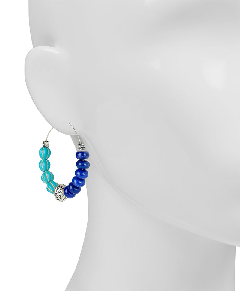 Bead Hoop Earrings  - Colorblock Blue/Green