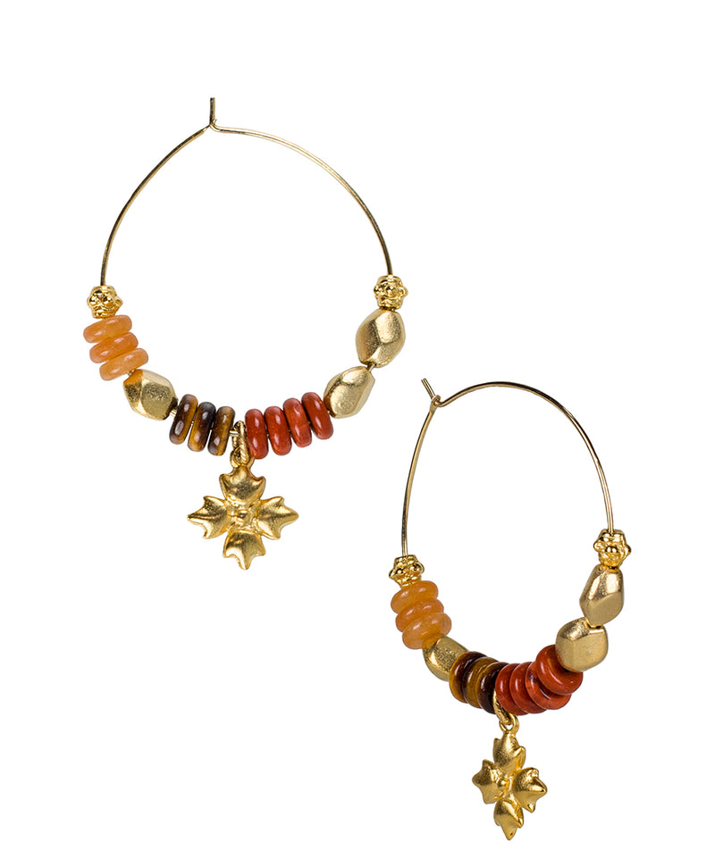 Bead Floret Hoop Earrings - Colorblock Orange/Brown