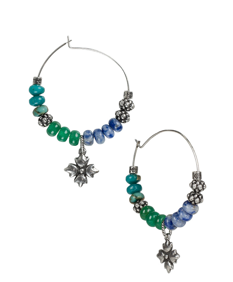 Beaded Floret Hoop Earrings  - Colorblock Blue/Green