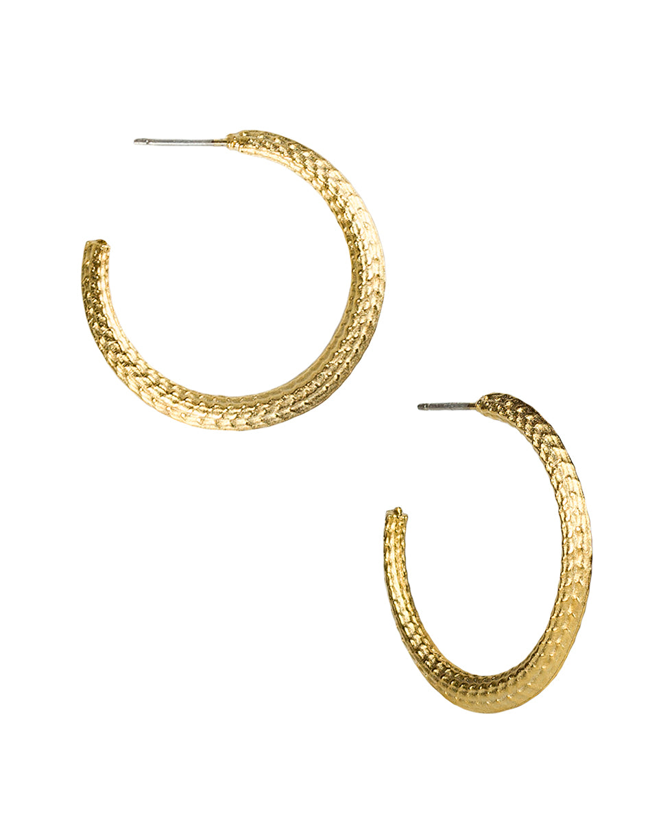 Textured Knife Edge Hoop Earrings - Not So Basics - silver ox - by Patricia Nash - View 1 of 6