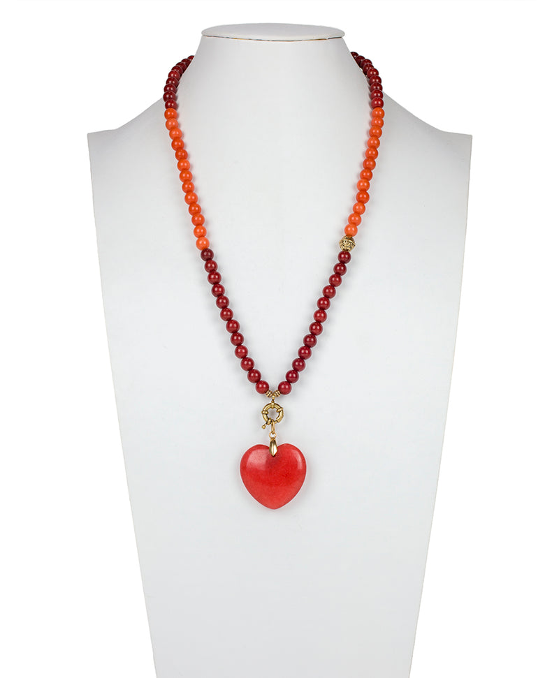 Bead Heart Pendant - Colorblock Red/Orange