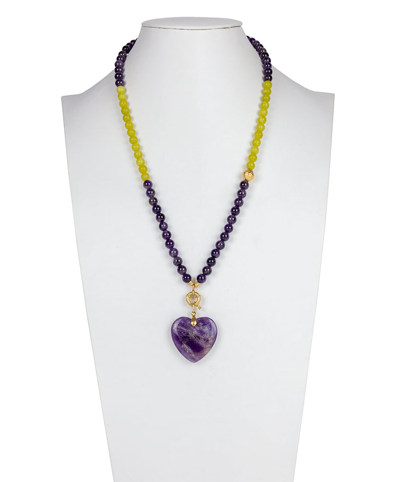 Bead Heart Pendant - Colorblock Purple/Yellow