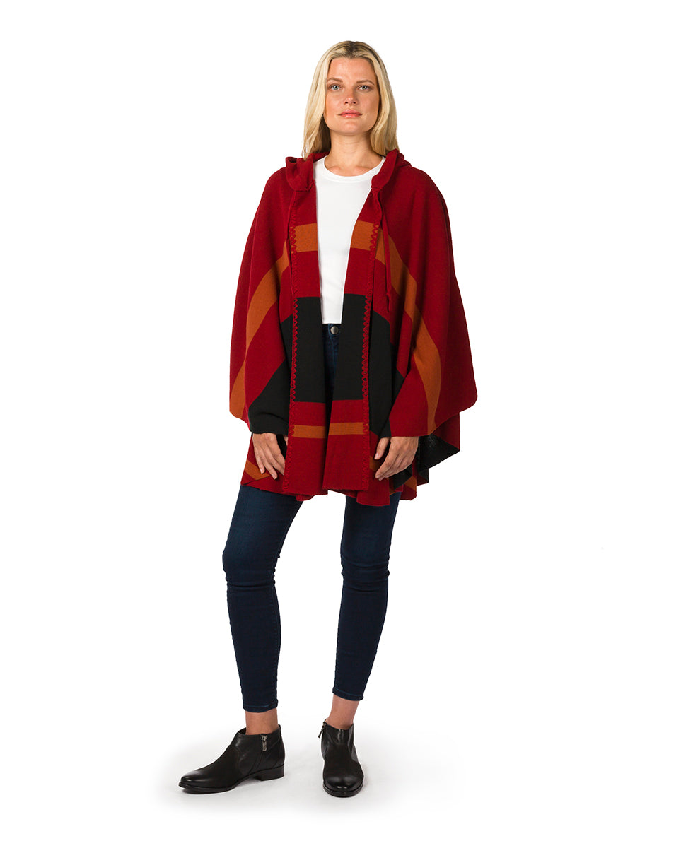Striped Hooded Cape - Classics - camel/black/chocolate - by Patricia Nash - View 1 of 25