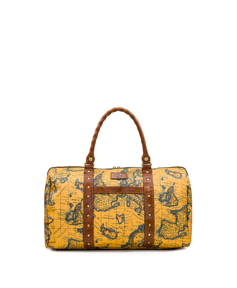 Milano Weekender Duffel Bag - Patina Coated Linen Canvas European Map Print